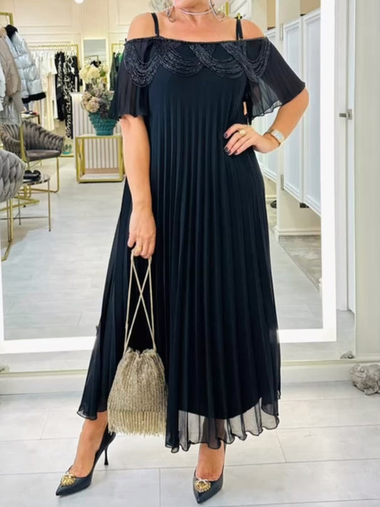 Elegant Shinny Off Shoulder Pleated Dress