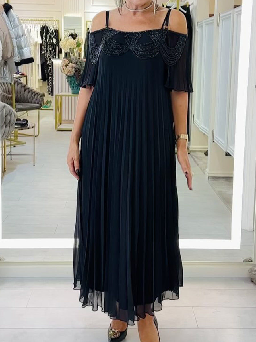 Elegant Shinny Off Shoulder Pleated Dress