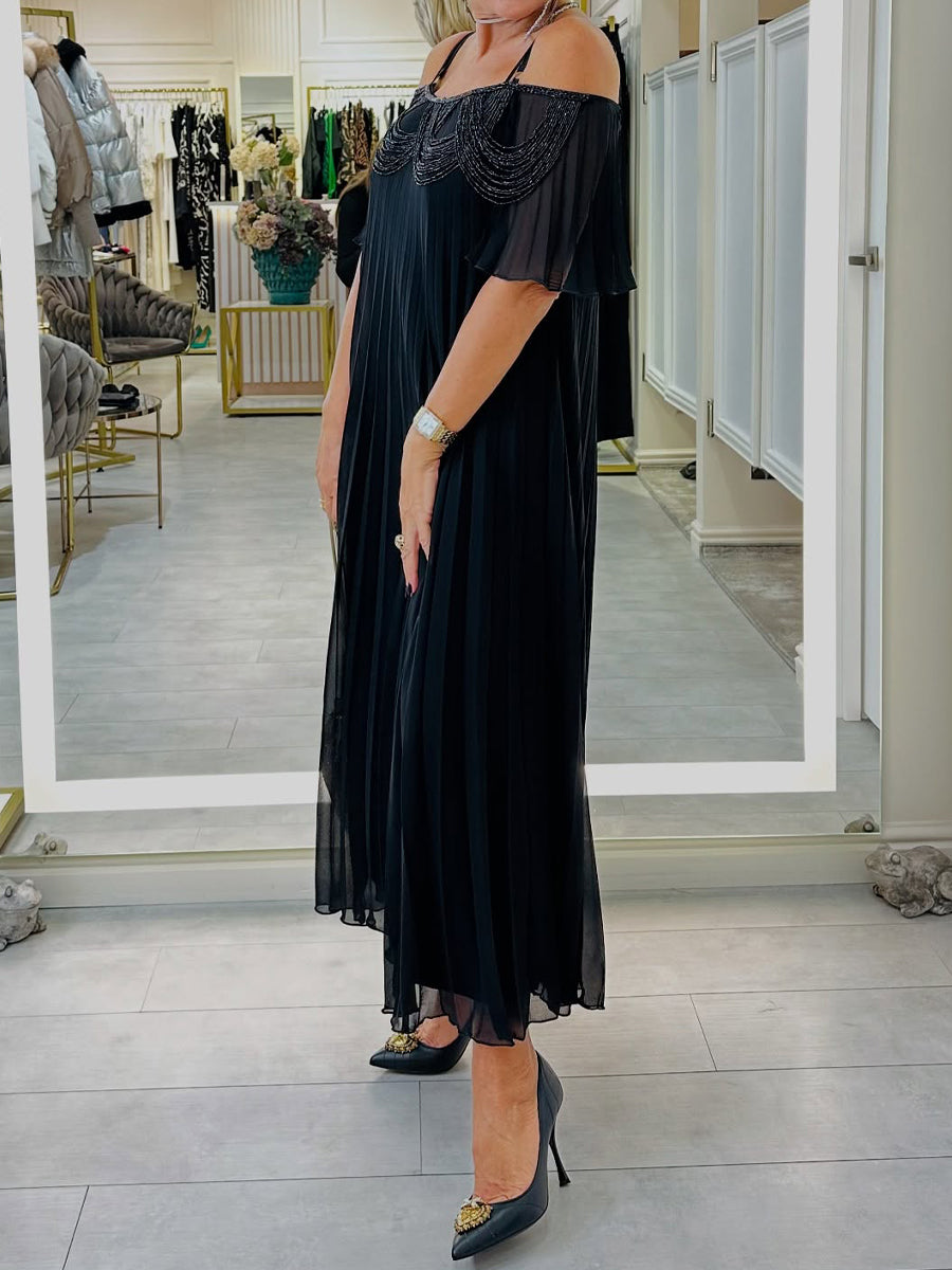 Elegant Shinny Off Shoulder Pleated Dress