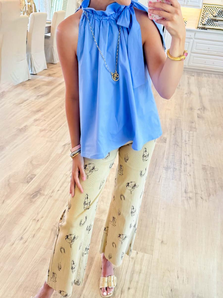 Ruffle Neck Tie Sleeveless Top