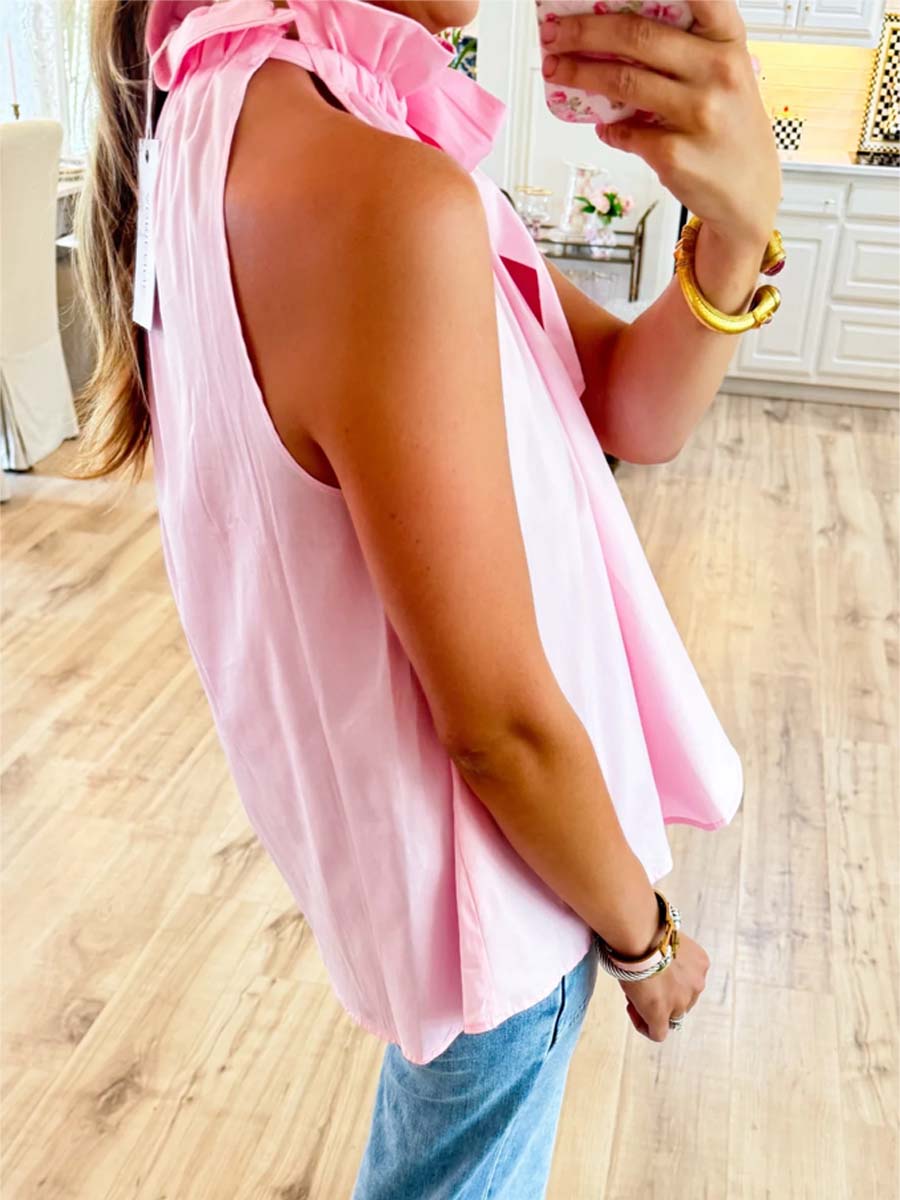 Ruffle Neck Tie Sleeveless Top