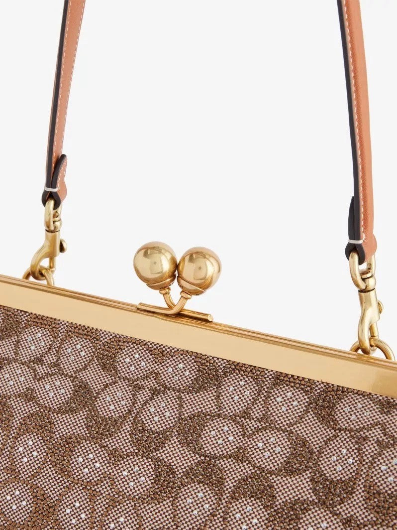 Frame Crystal Jacquard Shoulder Clutch Bag