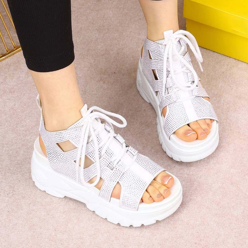 Shiny Lace-Up Sandals