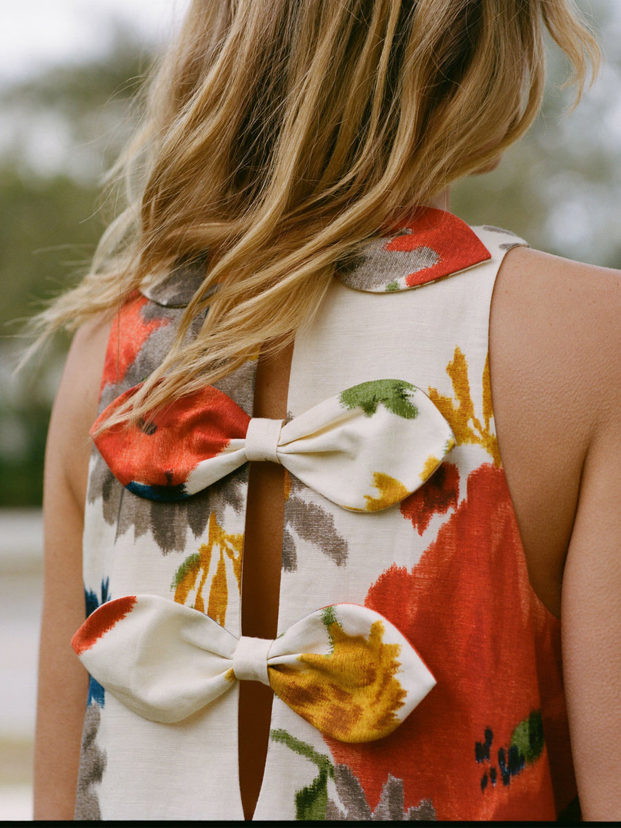 Sleeveless Bow Detail Printed Maxi Dress