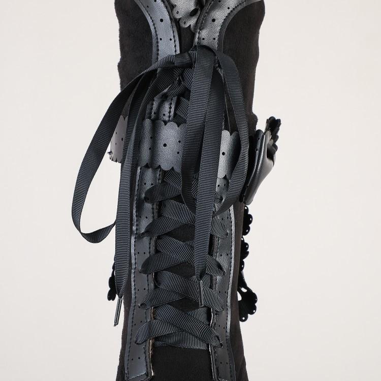 Ruffled Bow Ribbon Burnt Flower Knight Boots