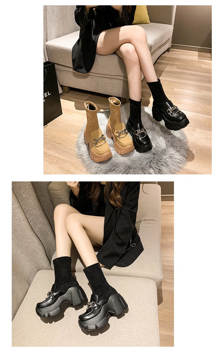 Metal Buckle Chunky Heel Elastics Boots