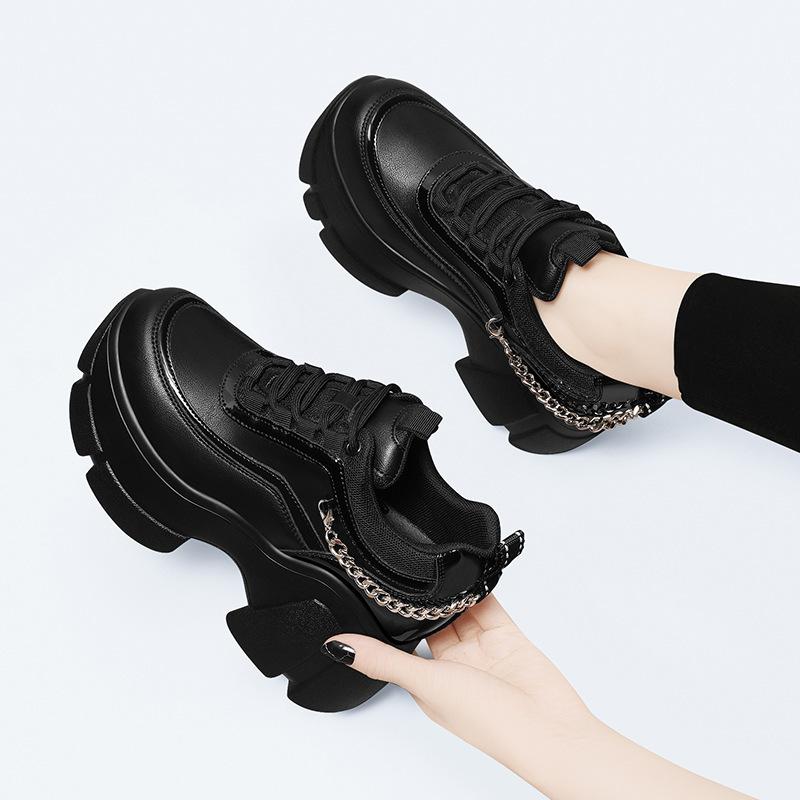 Leather Chain Patchwork Color Sneakers