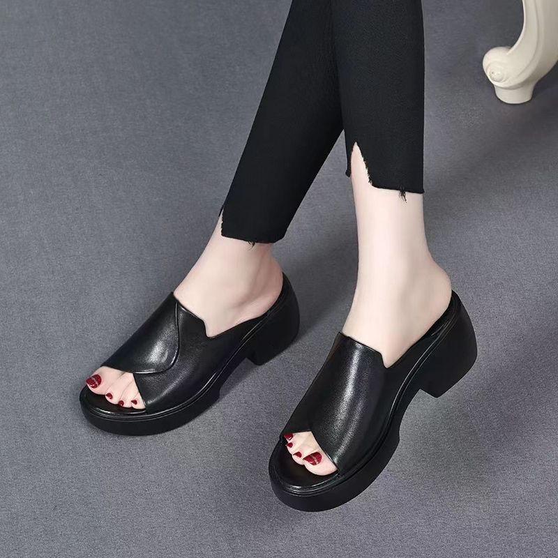 Chunky Leather Casual Waterproof Walking Slippers