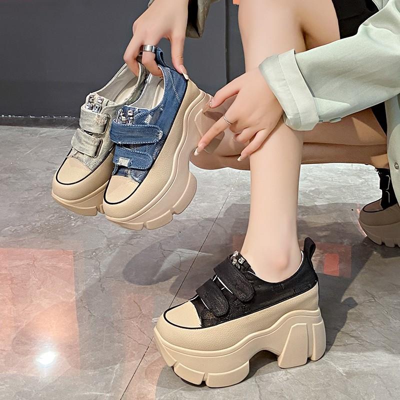 Denim Velcro Thick-Sole Casual Shoes