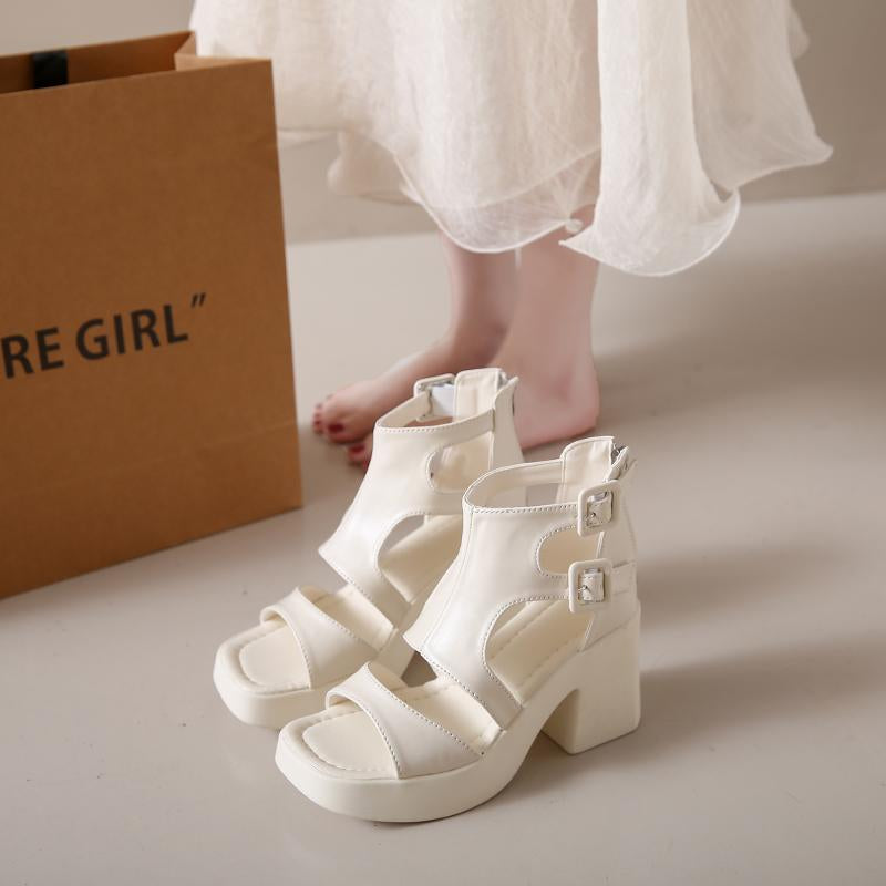 Cross-Strap Casual Roman High Heels Sandals