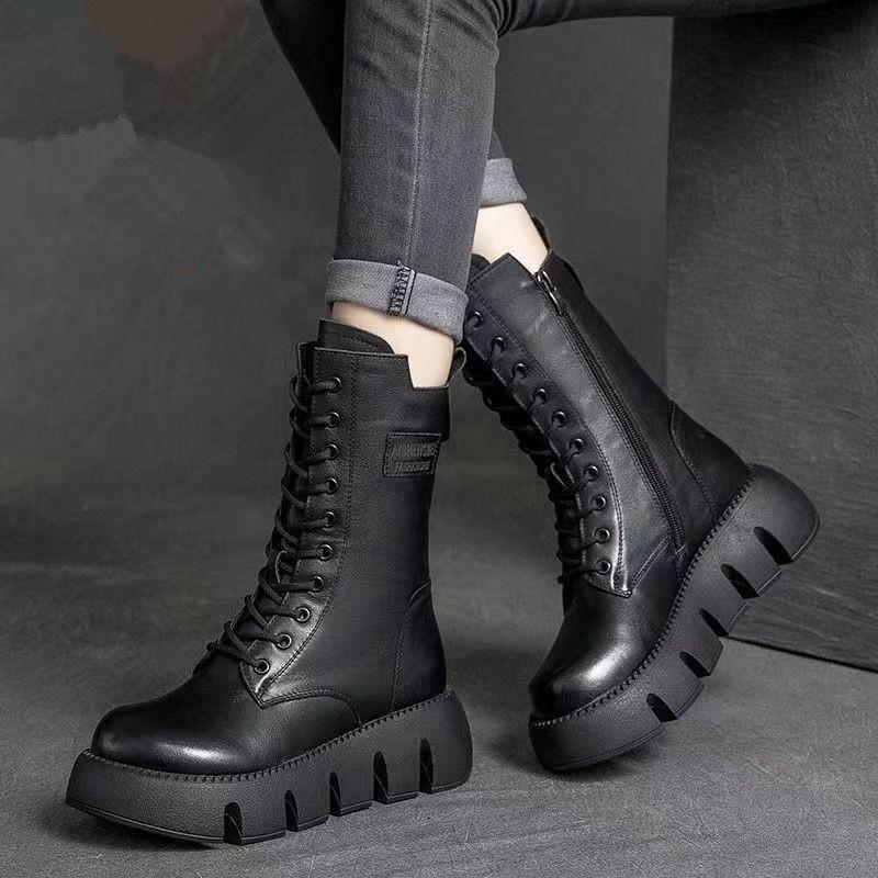 Handmade Retro Leather Platform Boots