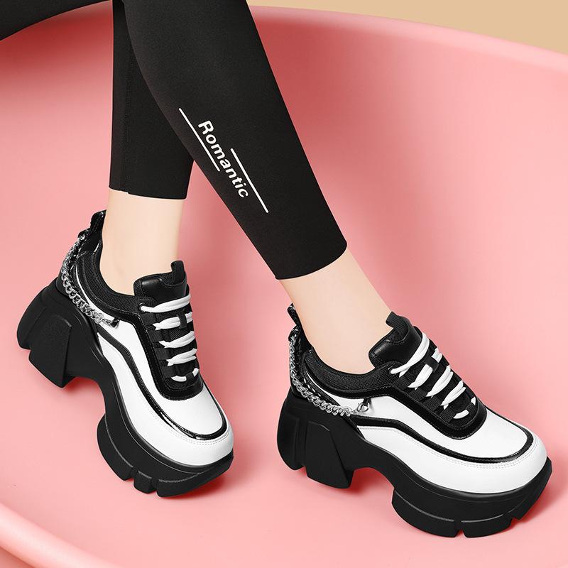 Leather Chain Patchwork Color Sneakers