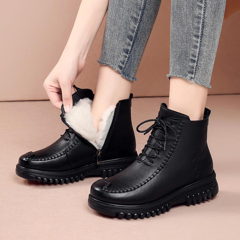 Black High Quality Leather Warm Non-Slip Shoes