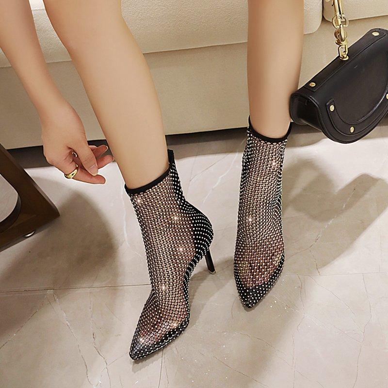 Bling Rhinestone Mesh High Heels Shoes