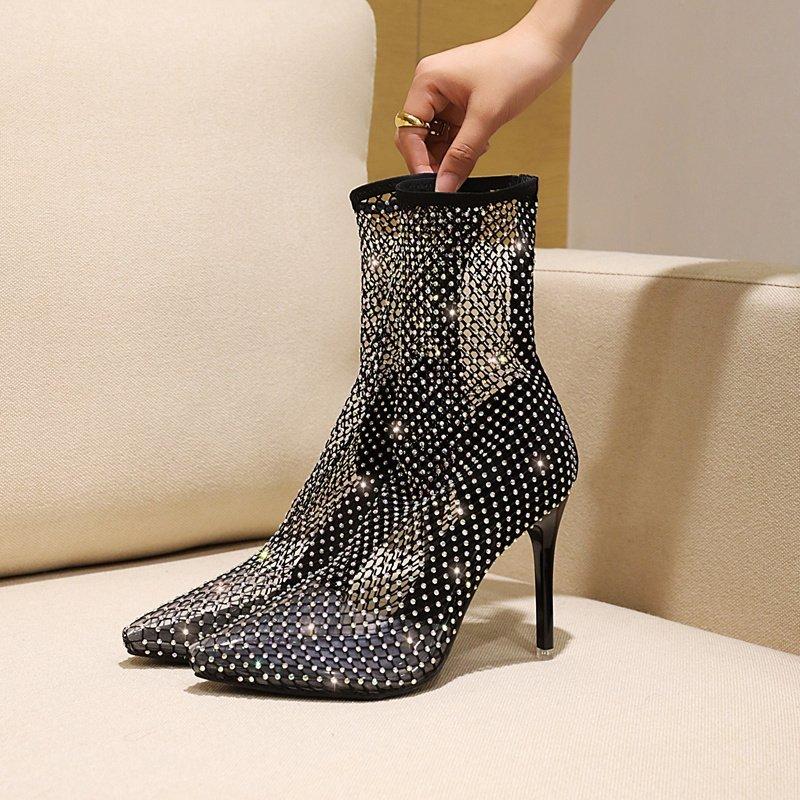 Bling Rhinestone Mesh High Heels Shoes