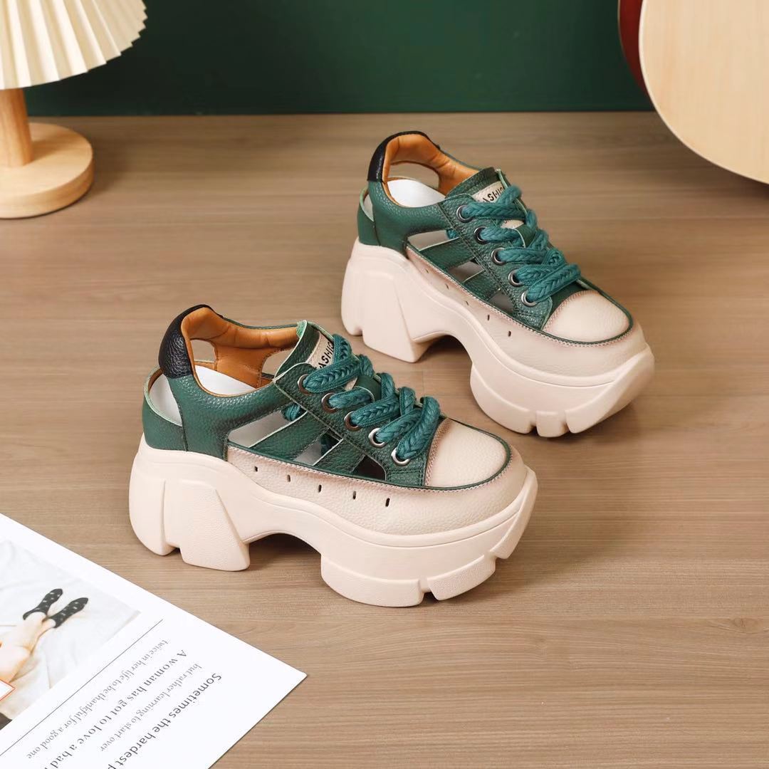 Leather Chunky Lace Up Sneakers