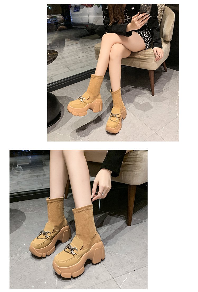 Metal Buckle Chunky Heel Elastics Boots