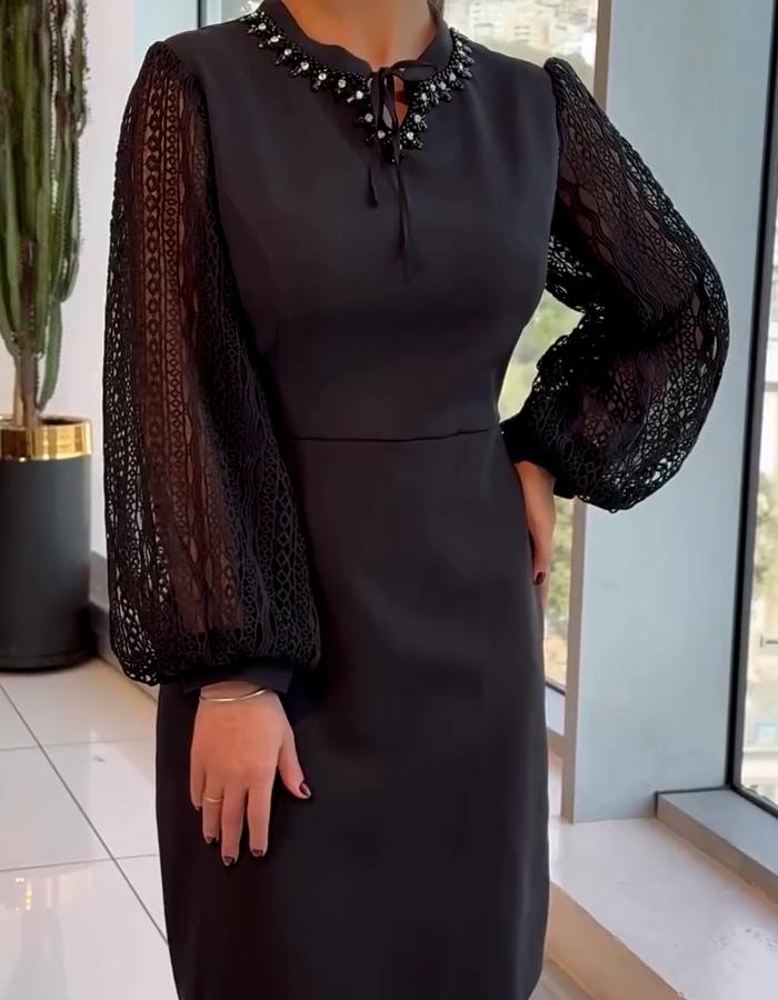 Embroidered Bubble Sleeve Dress