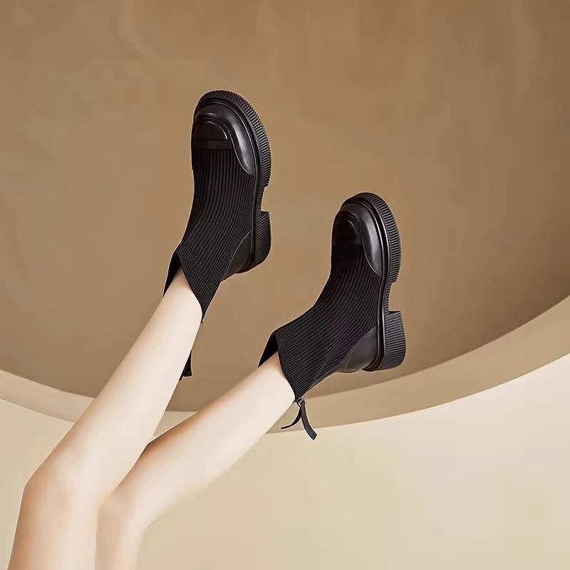 Goth Stretch Sock Knitting Weave Boots