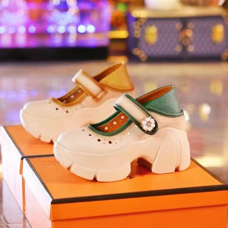 Leather Velcro Rhinestones Chunky Sneakers