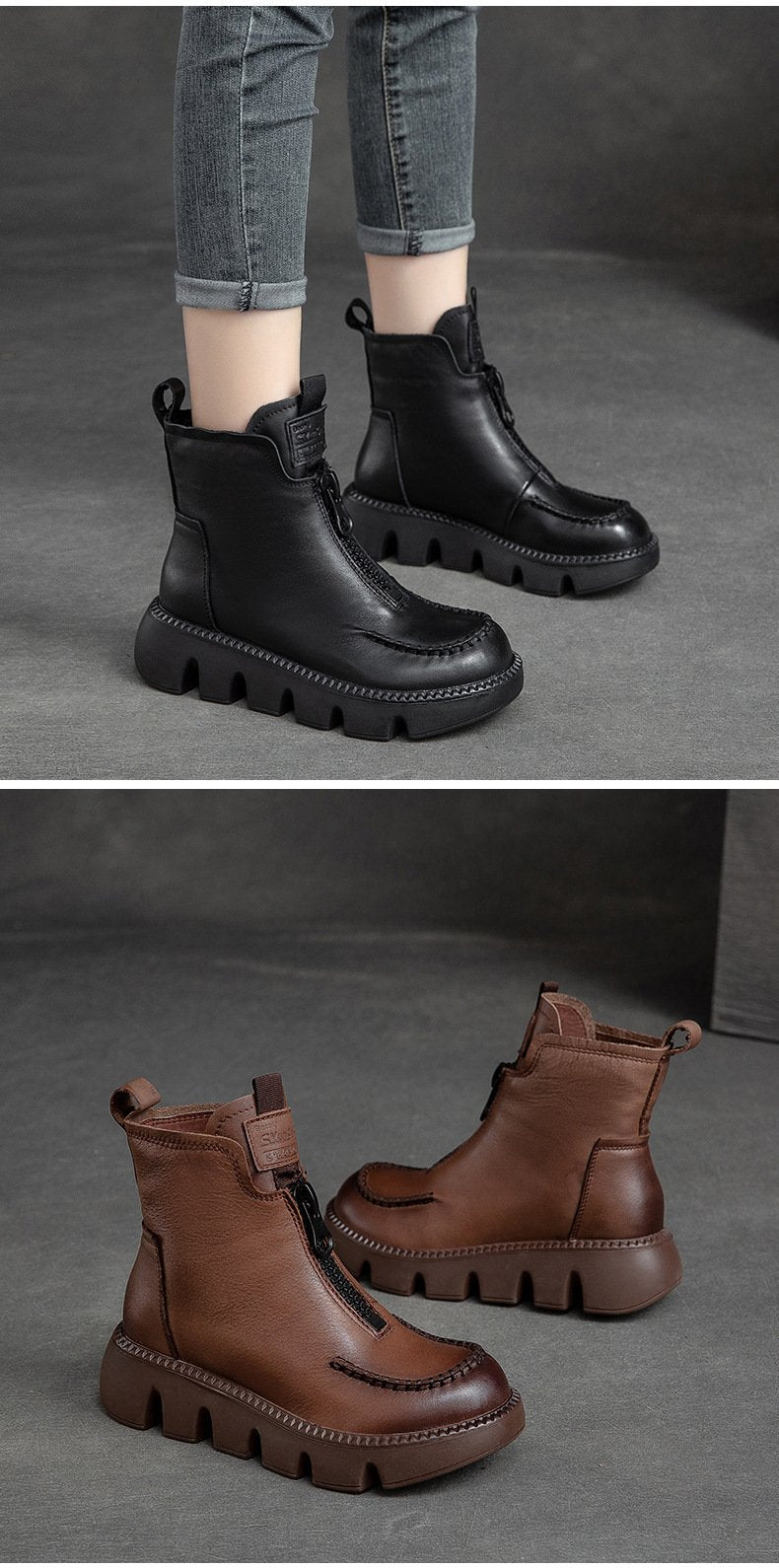 Warm Comfy Leather Zipper Boots