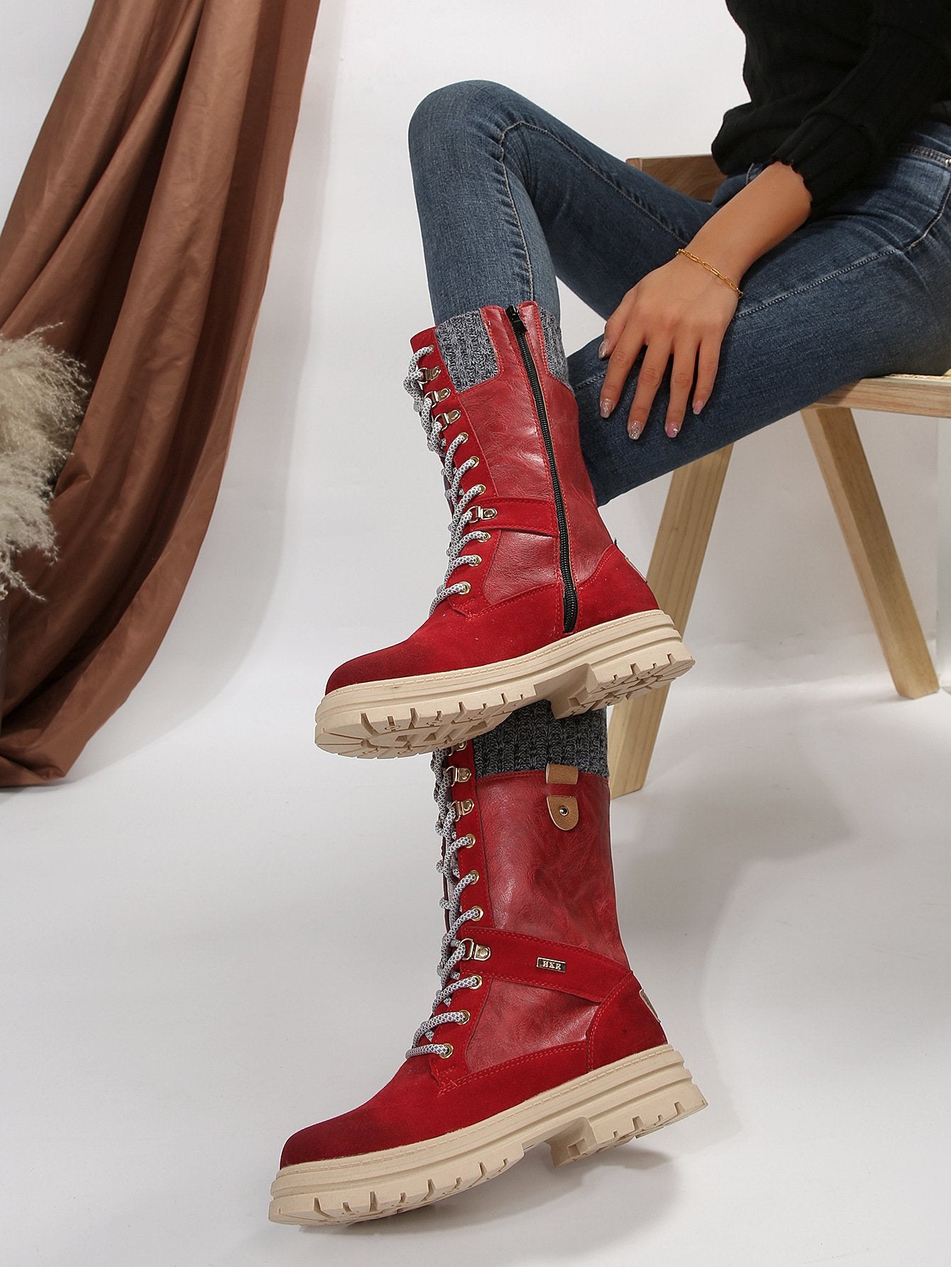 Vintage Patchwork Non-Slip Mid Calf Boots
