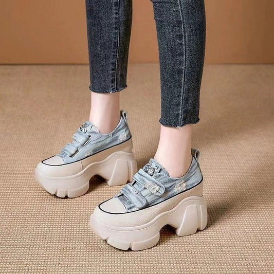 Denim Velcro Thick-Sole Casual Shoes