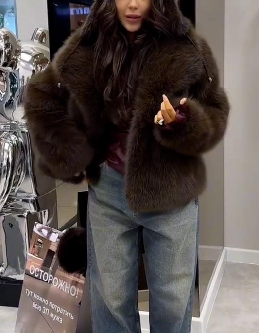 Brown Fluffy Casual Jacket