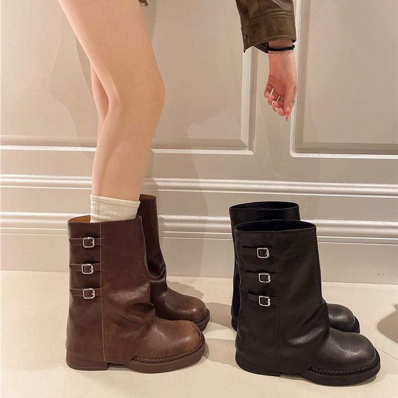 Belt Buckle Mid Calf Boots