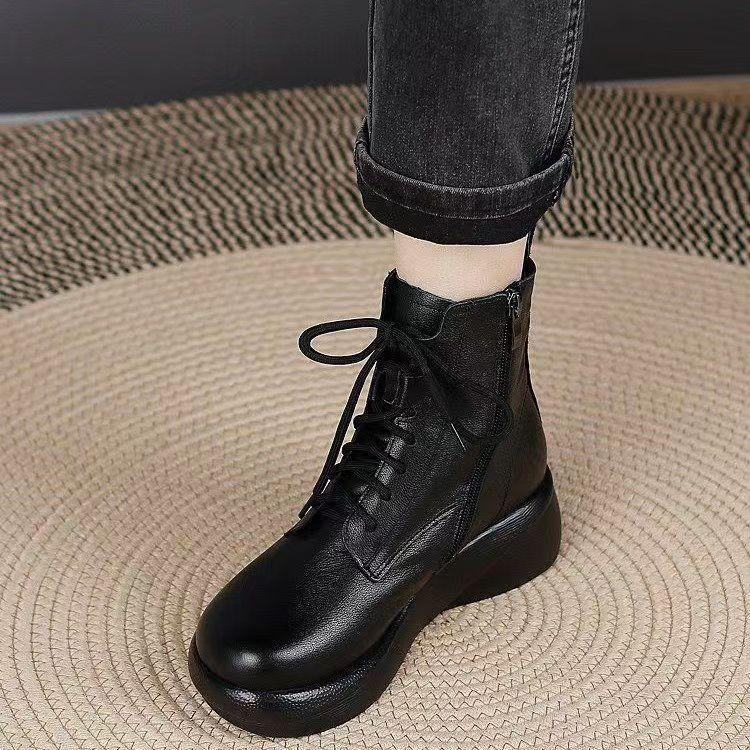 Handmade Soft Lace Up Leather Short Boots