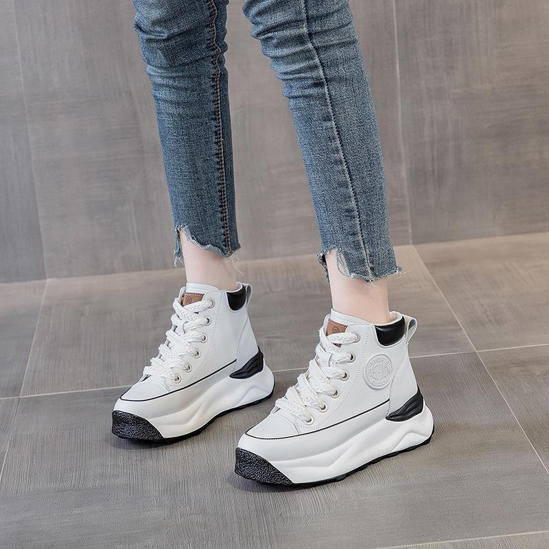 Cow Leather Platform Versatile Ankle Boots