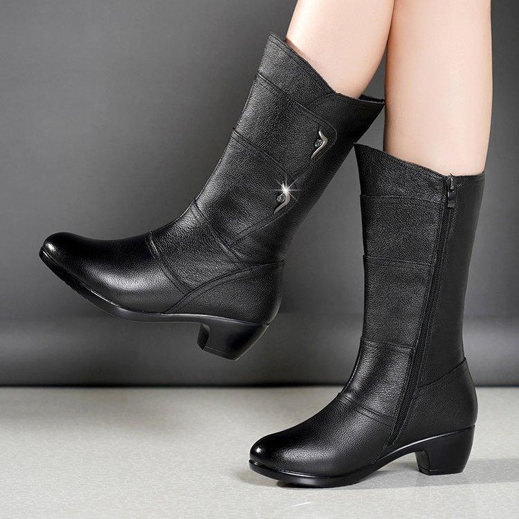 Black Low Heel Middle Boots