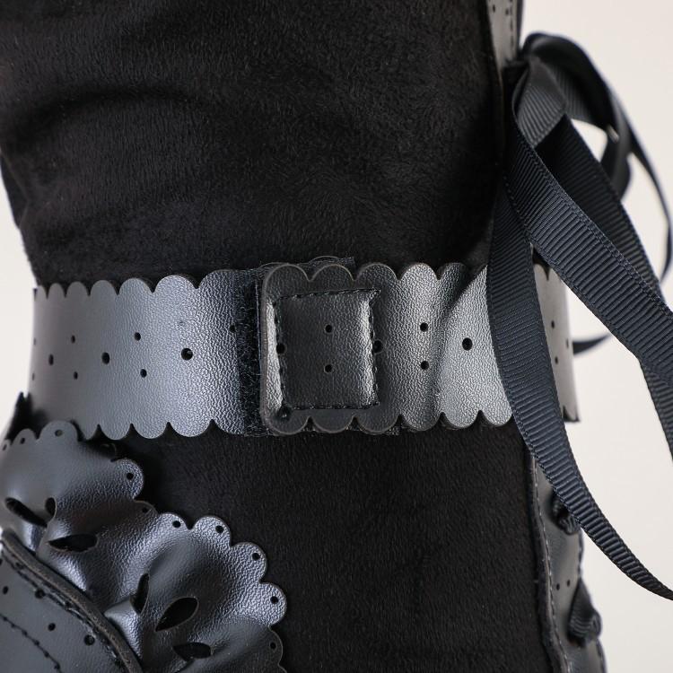 Ruffled Bow Ribbon Burnt Flower Knight Boots