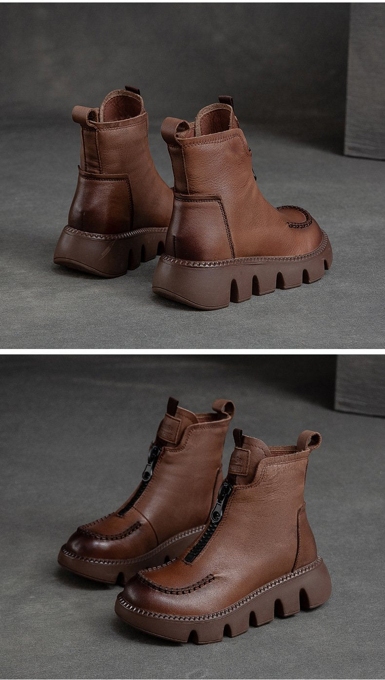Warm Comfy Leather Zipper Boots