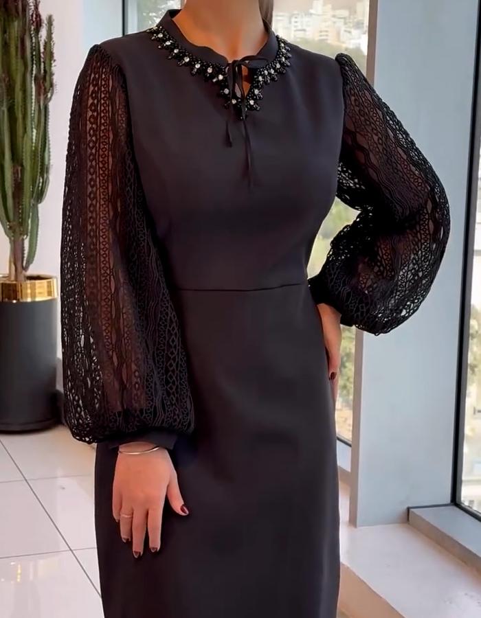 Embroidered Bubble Sleeve Dress