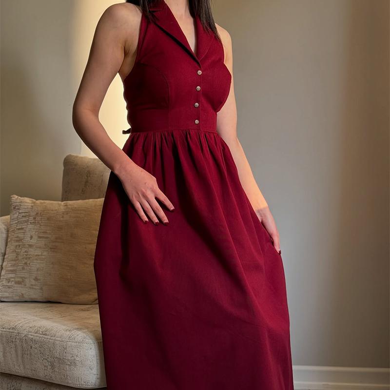 Red Sleeveless Casual Dress