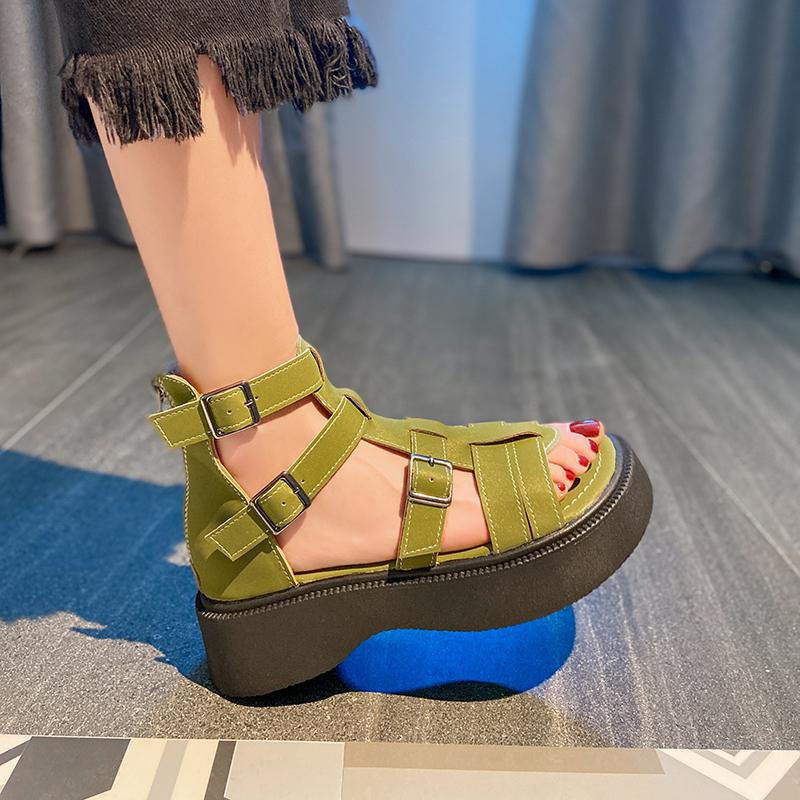 Leather Heightening Casual Hollow Zipper Sandals