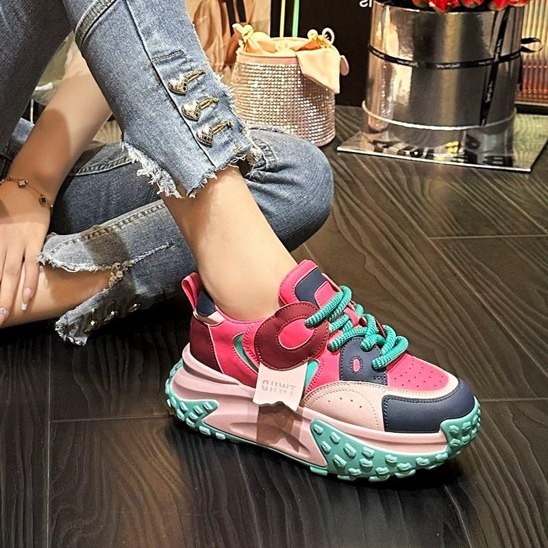Mixed Color Leather Casual Sneakers
