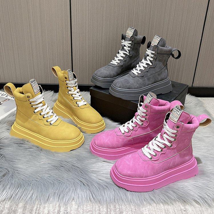 Vintage Bright Lace-Up Short Boots