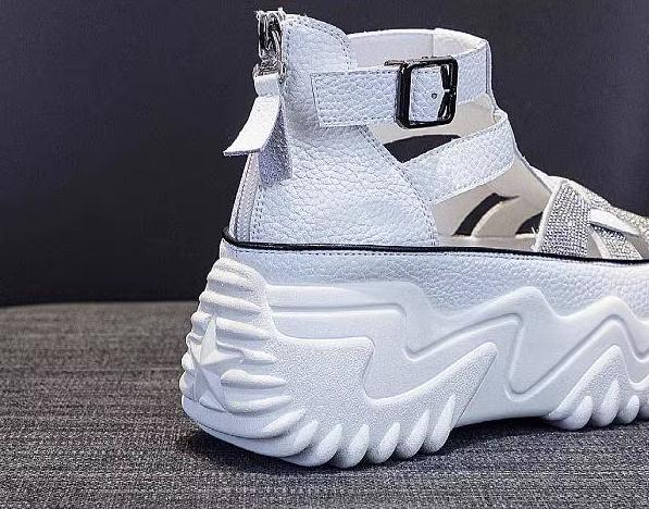 Gothic Thick-Sole Leather Rhinestone Sandals