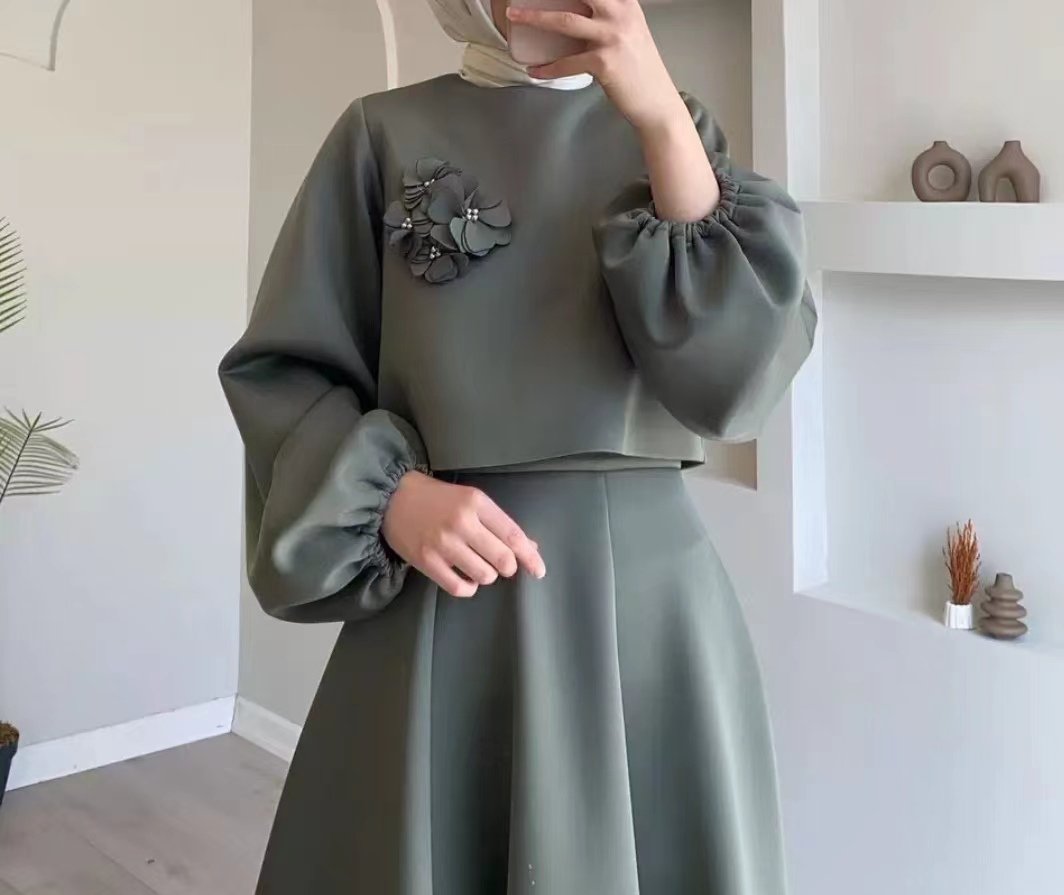 Solid Color Floral Flowy Midi Dress