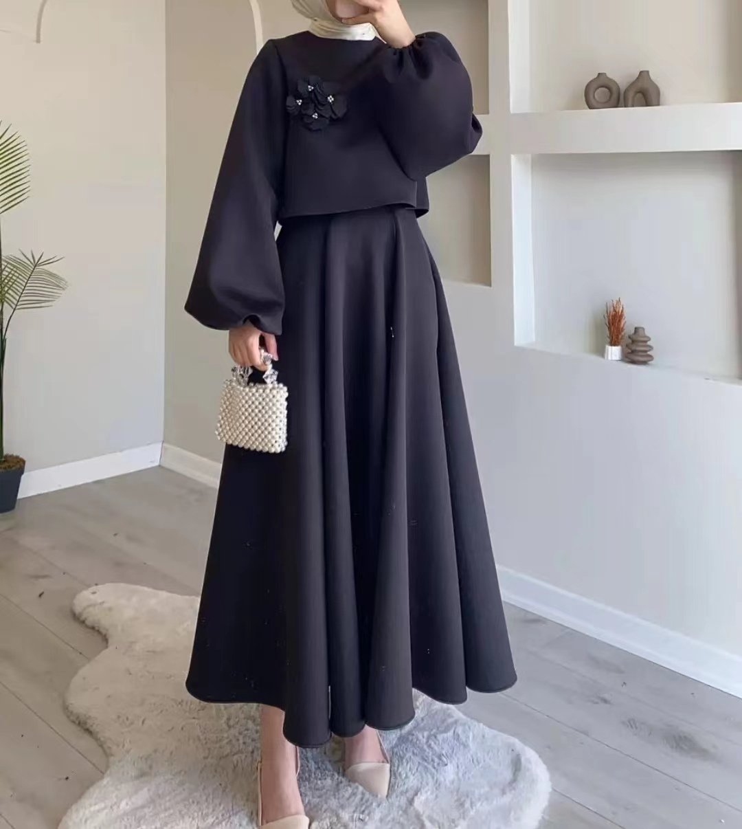 Solid Color Floral Flowy Midi Dress