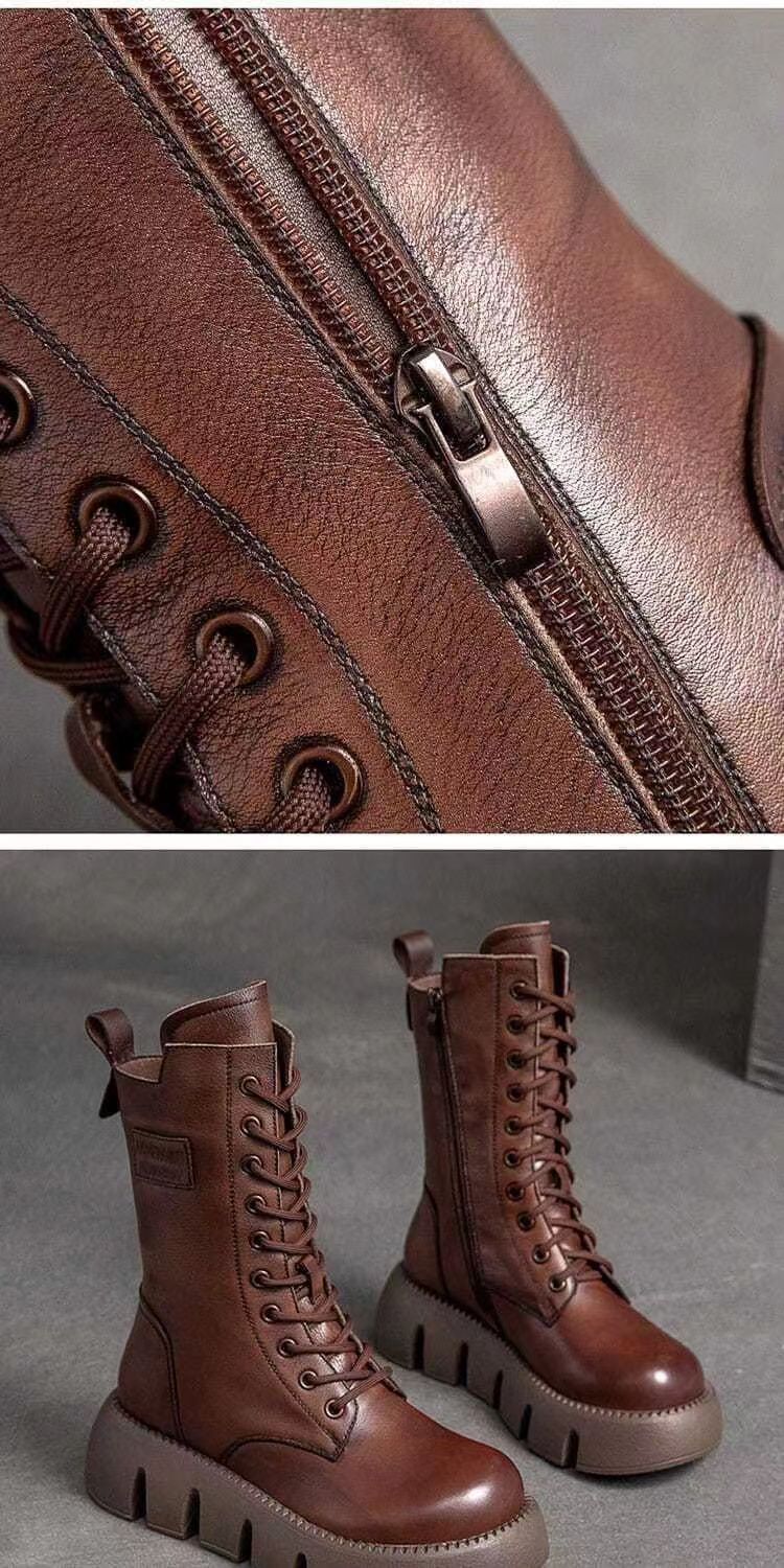 Handmade Retro Leather Platform Boots