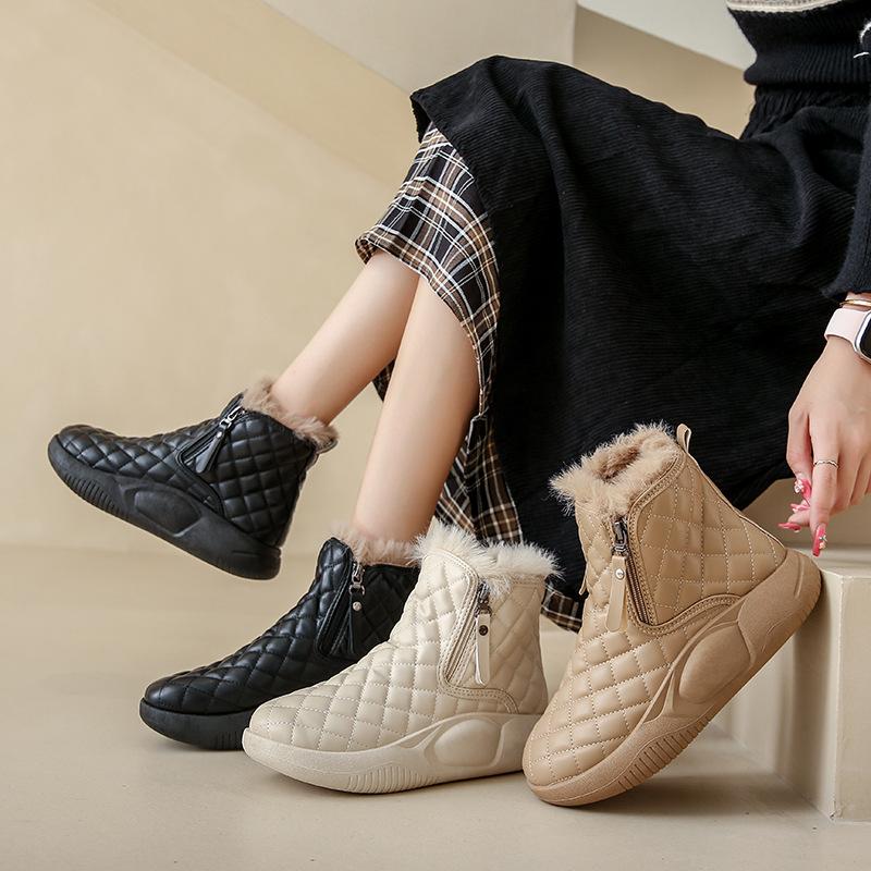 Winter Fluffy Leather Snow Shoes