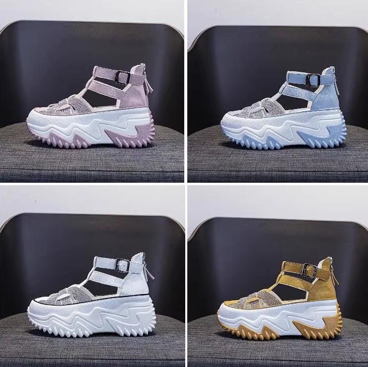 Gothic Thick-Sole Leather Rhinestone Sandals