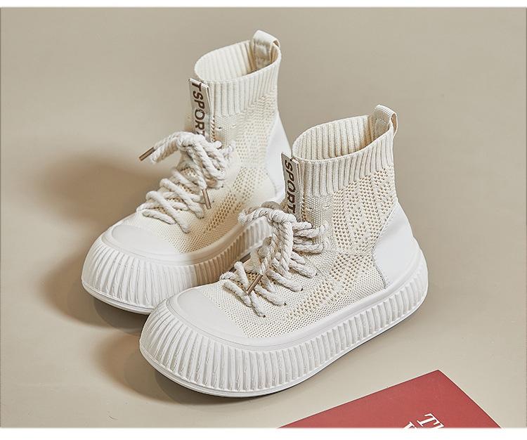 Elastic Lace up Casual Knitted Shoes