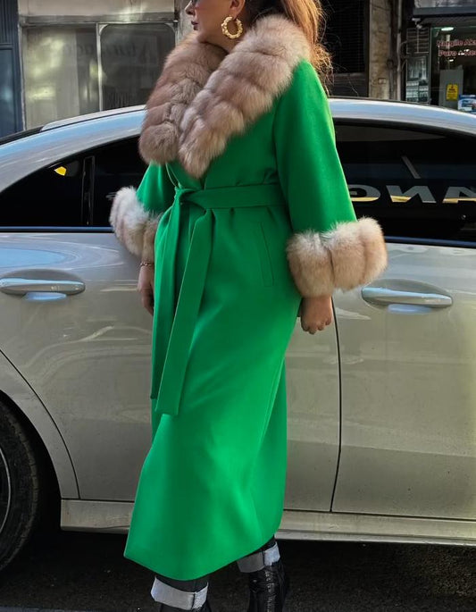 Green Lace-Up Long Jacket