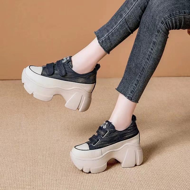Denim Velcro Thick-Sole Casual Shoes