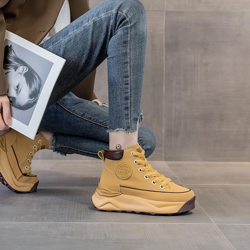 Cow Leather Platform Versatile Ankle Boots