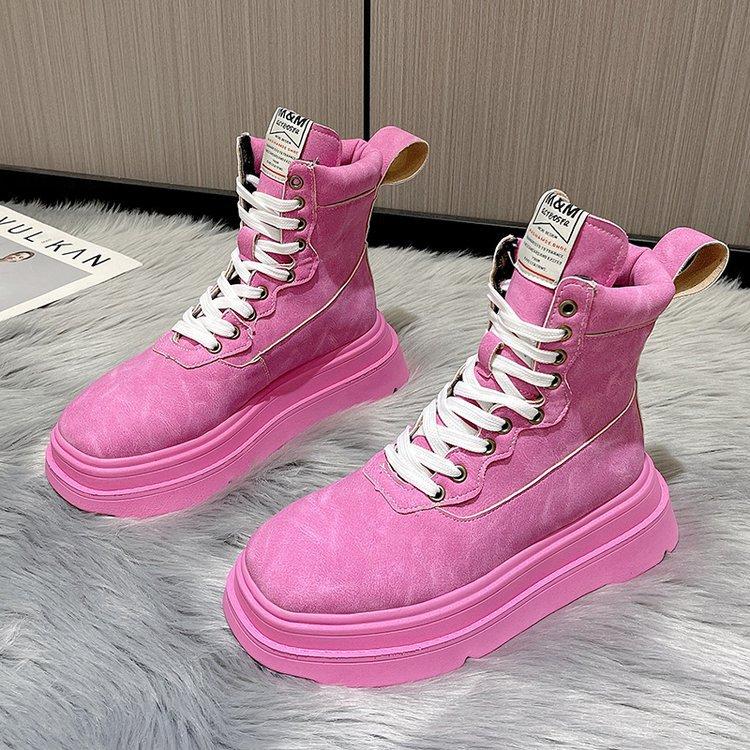 Vintage Bright Lace-Up Short Boots